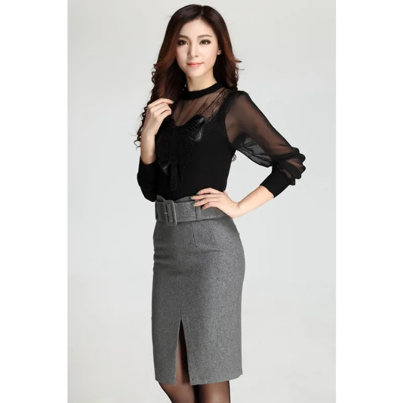 Woll-Bleistiftrock mit Gürtel – Eleganter High-Waist Mid-Length Rock in großen Größen